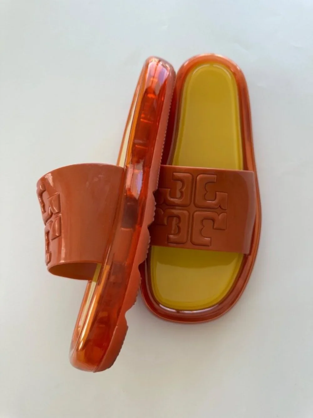 Tory Burch Womens 10B Bubble Jelly Slide Sandals Chipotle Spice Golden Bright